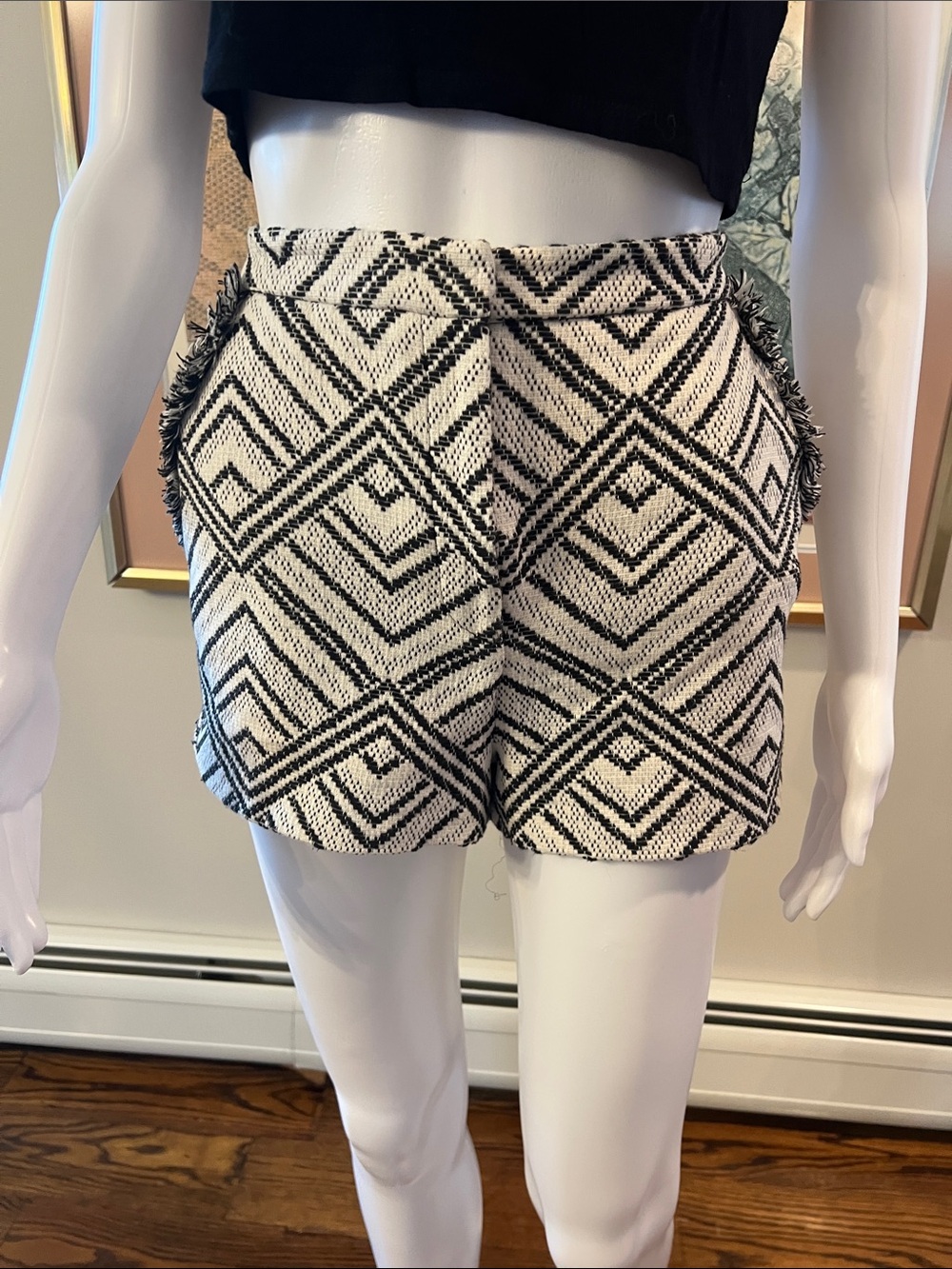 Topshop Black and White Geometric High-Waist Shorts